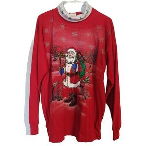 Holiday Time Santa Red Turtleneck Sweatshirt Size XL